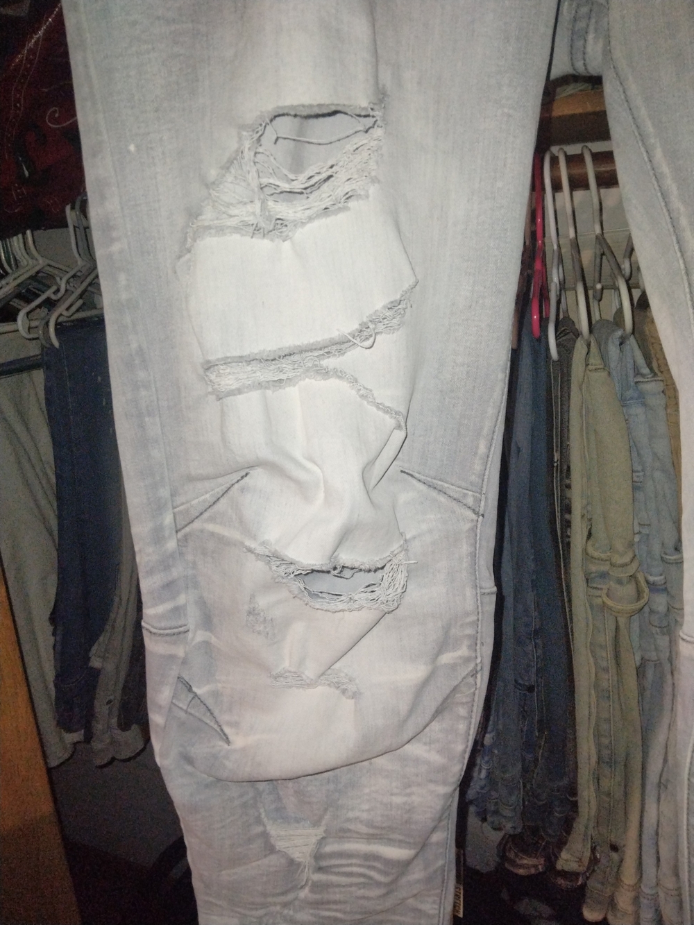 Men's Skinny Distressed Light Gray Jeans - Picture 2 of 8